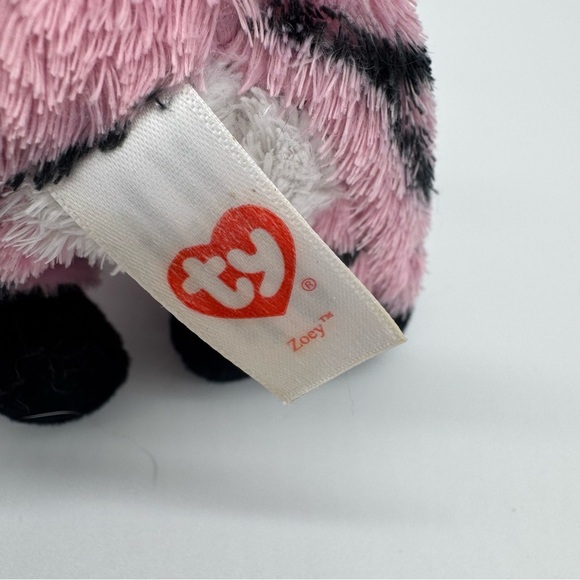 TY Beanie Zoey Zebra Plush 6" Pink Black Stuffed Zoo Animal Glittery Eyes NO Tag - Picture 5 of 5